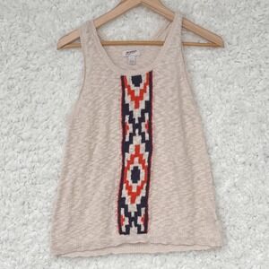 Arizona Jean Co Womens Tank Top‎ Knit Sleeveless Beige Aztec Casual Size Large L